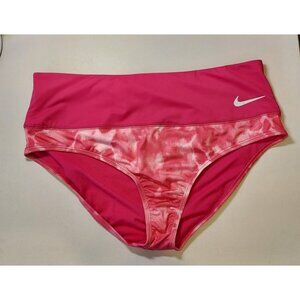 Nike Womens XL Pink Hipster Swim Bottoms Pink White Swoosh Zip Pocket tie dye